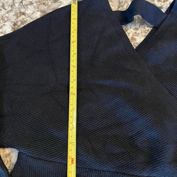 Small Medium Womens Sweater Dress Black Ribbed Long Sleeve Fall Winter Surplice - Picture 3 of 16